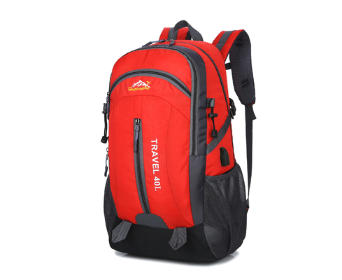 Pomarańczowy wodoodporny plecak 40L 55 cm Plecak podróżny na kemping z otworem do ładowania USB