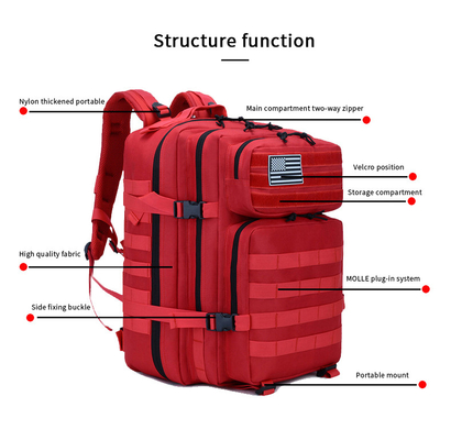 Czerwony poliester Tactical Travel Plecak na laptopa 45L Outdoor Military Backpack