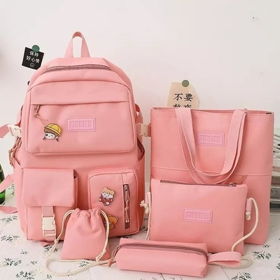 Zestaw tornistrów dla dziewcząt Płótno 5-częściowy zestaw plecaków Sling Pencil Bag ODM